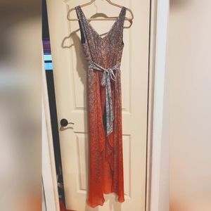 GUESS High Low Dress, Gray & Coral Ombre Print, Size Small